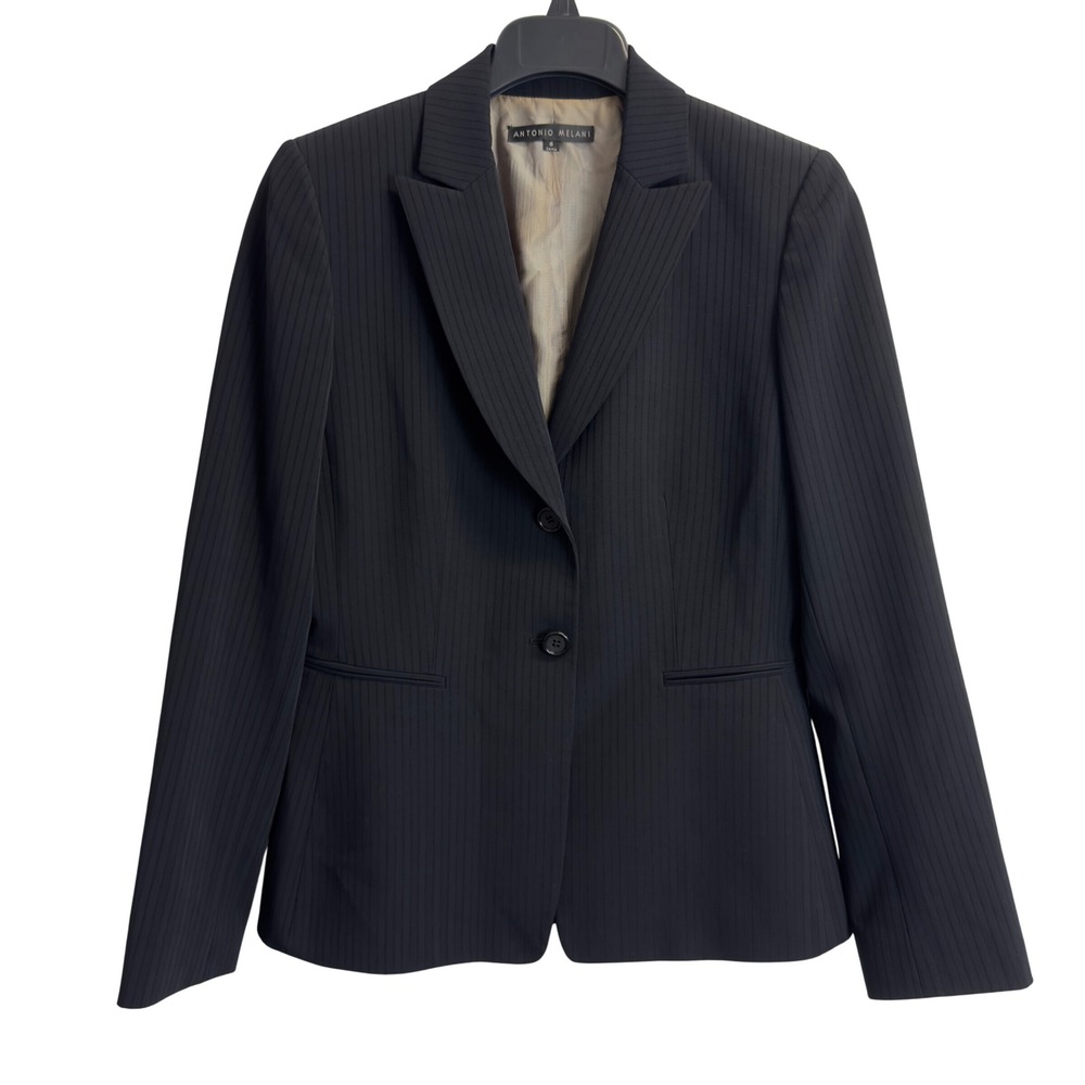 Antonio Melani Womens Size 6 Black Pinstripe Two Button Blazer Jacket
